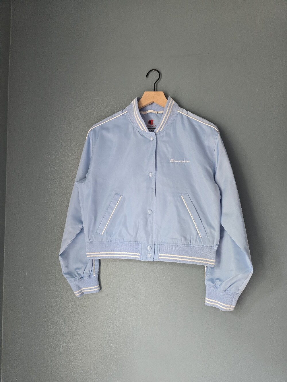 Champion Light Blue Women’s Cropped Bomber Jacket